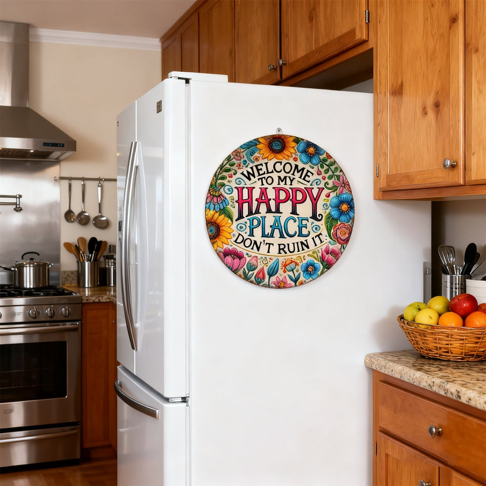 PetalHaven - “My Happy Place” Round Metal Wall Décor
