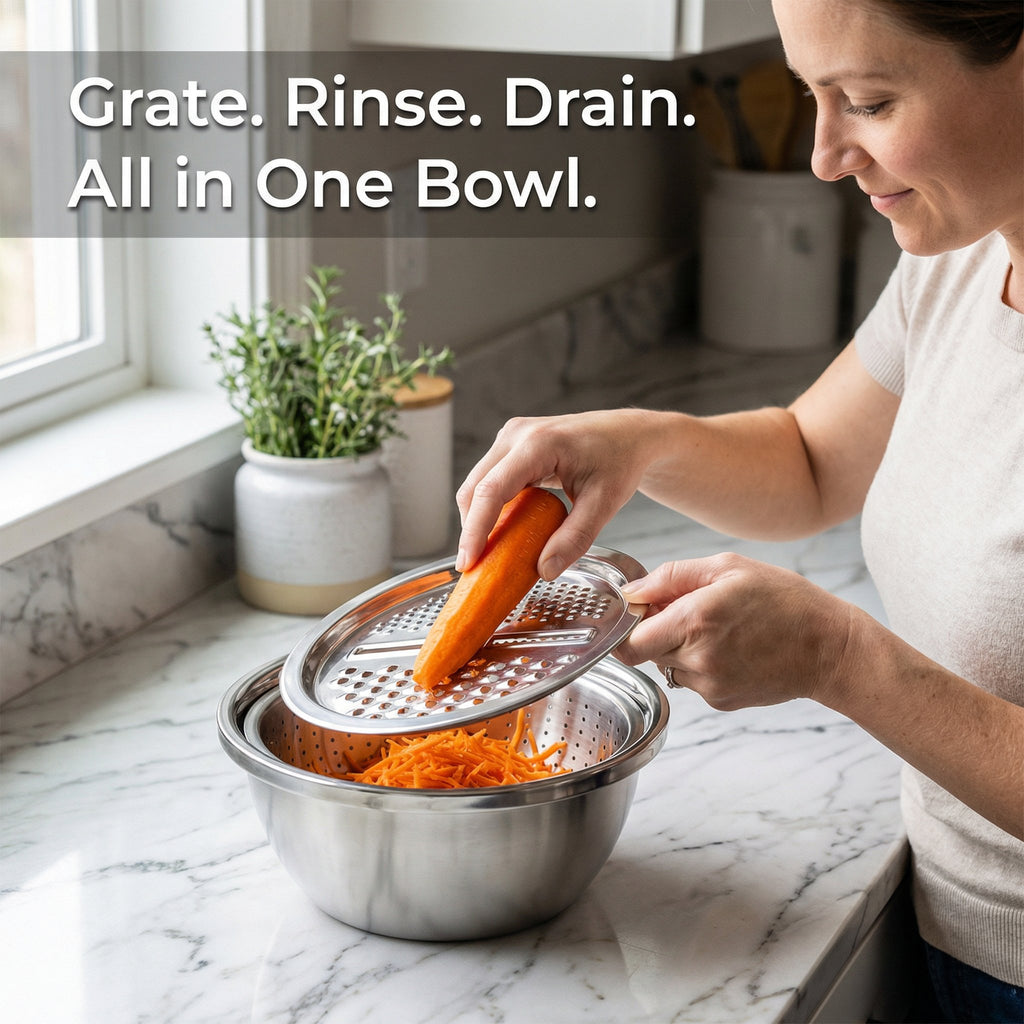 GrateNWash - Multi-Function Steel Prep Bowl