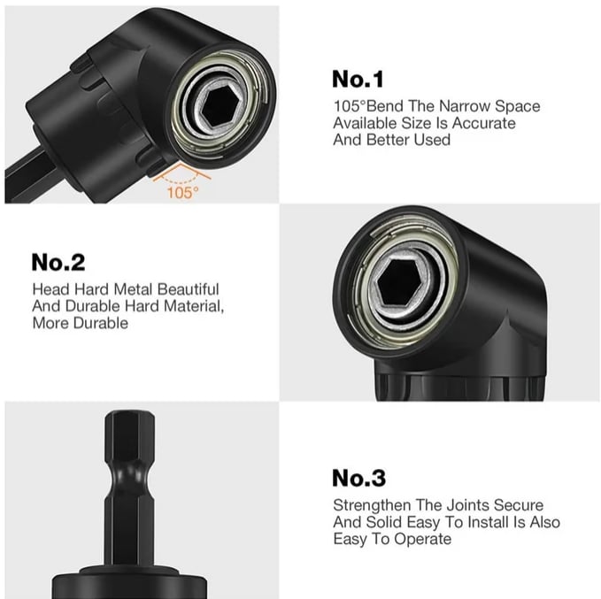 🔥LAST DAY 49% OFF - 🛠️6Pcs Right Angle Drill Attachment Set with 105° Angle Drill Adapter and Impact Grade Socket Adapter