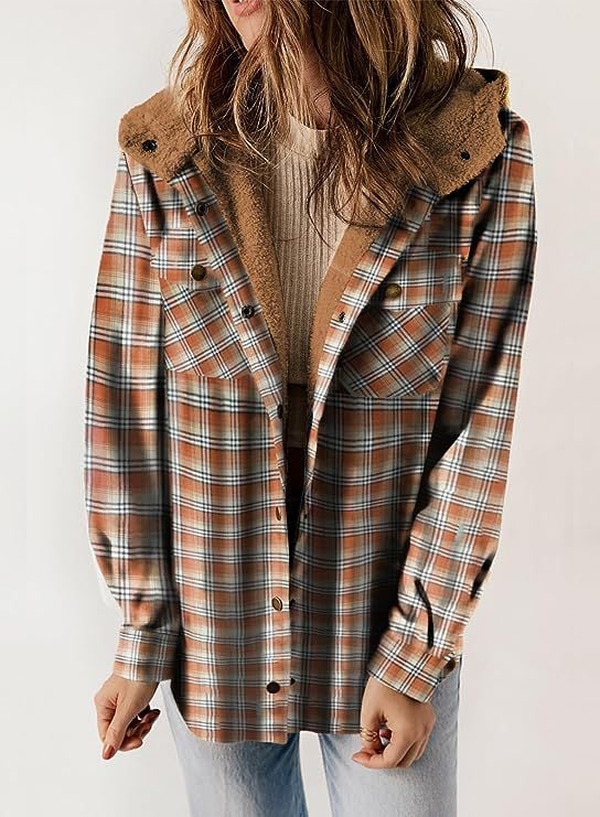 MapleLane - Relaxed Fit Fleece Plaid Jacket