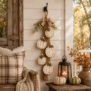 HarvestGlow – Rustic White Pumpkin Hanging Swag