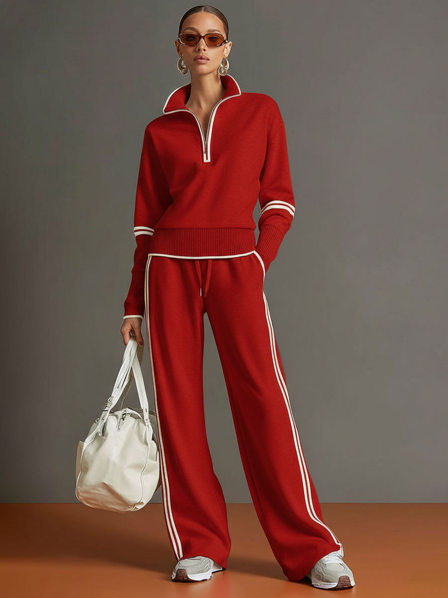 UrbanPulse - Grey-White Half-Zip Tracksuit