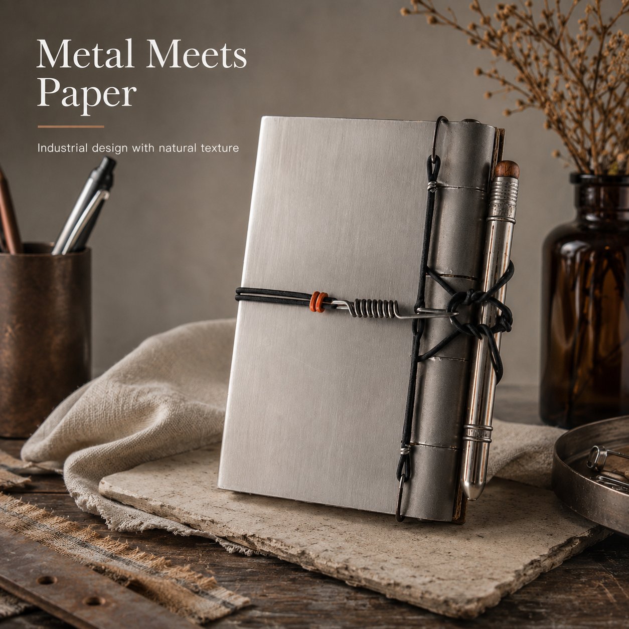NoteForge – Stainless Steel Hinge Linen Journal