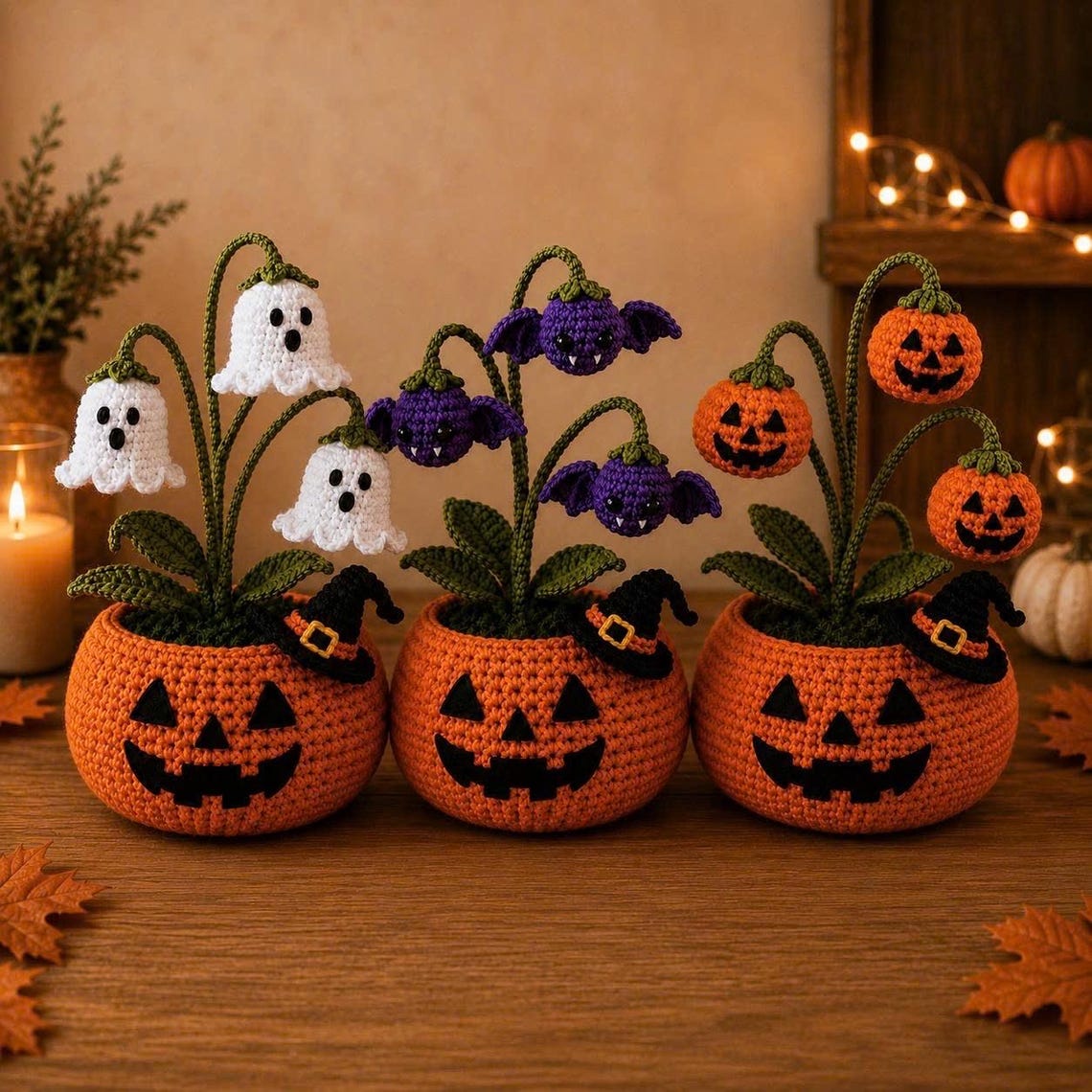 WitchyBloom – Crochet Halloween Pumpkin Flower Décor