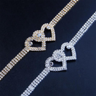 GlimmerHearts – Double Heart Rhinestone Anklet