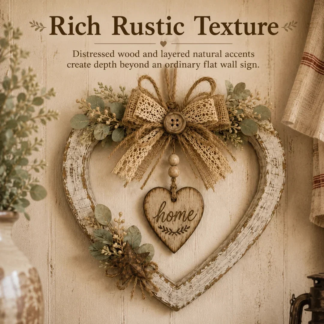 HearthBloom – Rustic Farmhouse Home Heart Wreath