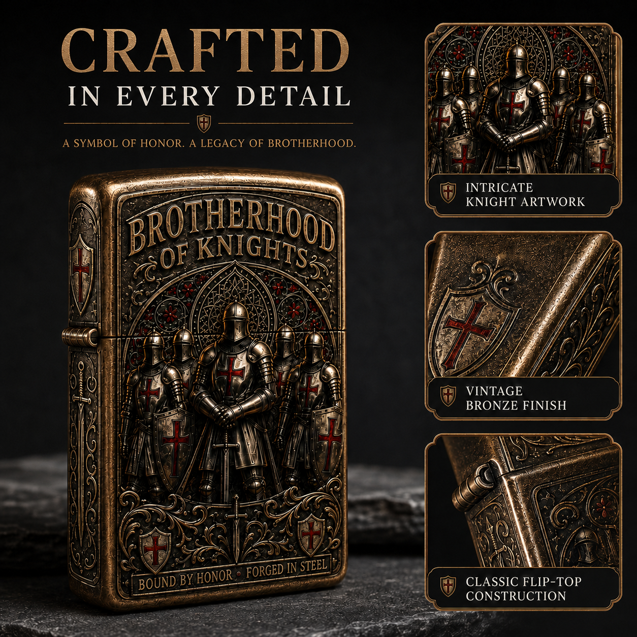 KnightFlame – Premium Medieval Brotherhood Windproof Lighter