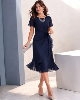 EleganceEase – Solid Color Cinched Waist Dress