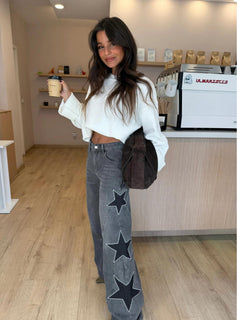 MeteorTrail - Star-Print Straight Denim – Effortless Everyday Style