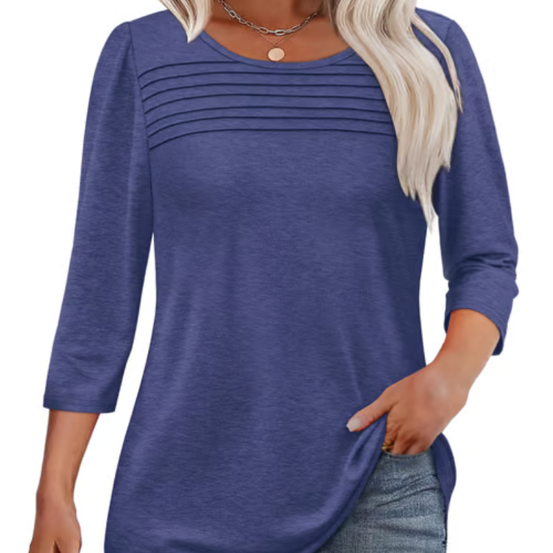 LuxeDrape - Elegant Pleated Front T Shirt