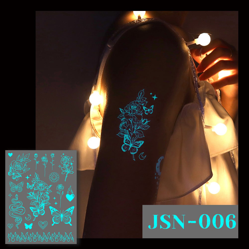 🔥Waterproof Blue Luminous Butterfly Tattoo Stickers - Temporary Body Art for Music Festivals & Parties