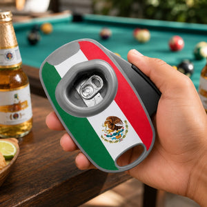 Can-top opener on a game day table with snacks and chilled cans