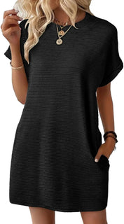 2025 New Women's Lightweight Summer Short Sleeve Dress with Pockets
