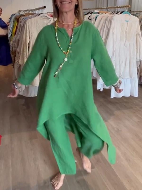 BreezyChic - Solid Color Linen Suit