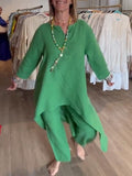 BreezyChic - Solid Color Linen Suit