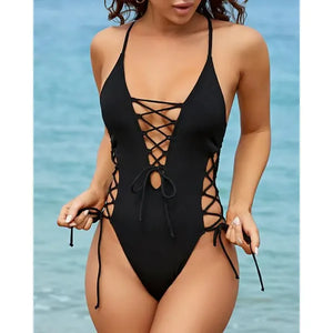 CurveSculpt – Sexy Lace Up One Piece Swimsuit