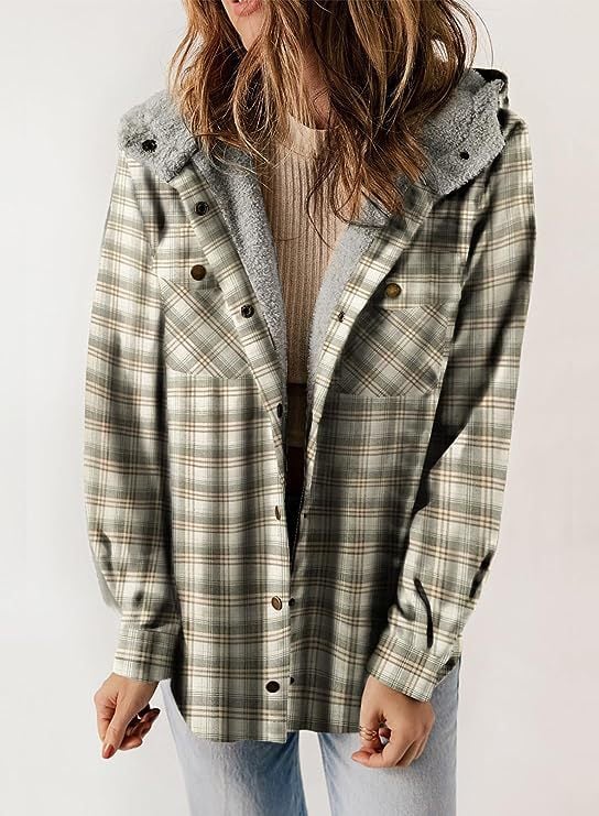 MapleLane - Relaxed Fit Fleece Plaid Jacket