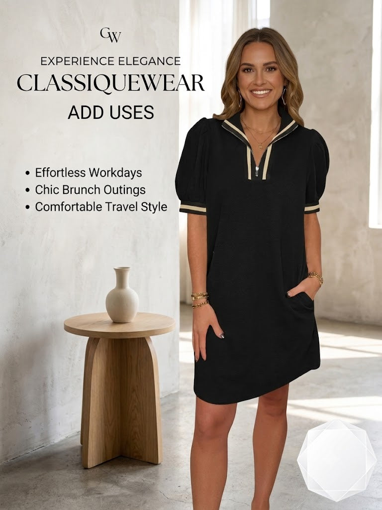 ClassiqueWear – Elegant Half Zip Everyday Tunic Dress