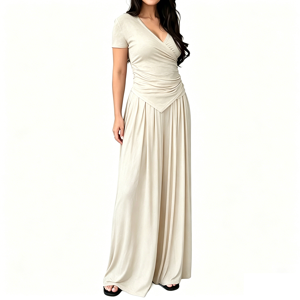 MaisonLuxe – Sophisticated Wrap Top & Wide Leg Pants Set