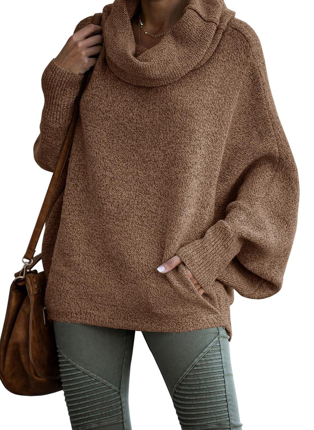 SnuggleNest - Women's Soft Cowl Neck Pocket Sweater