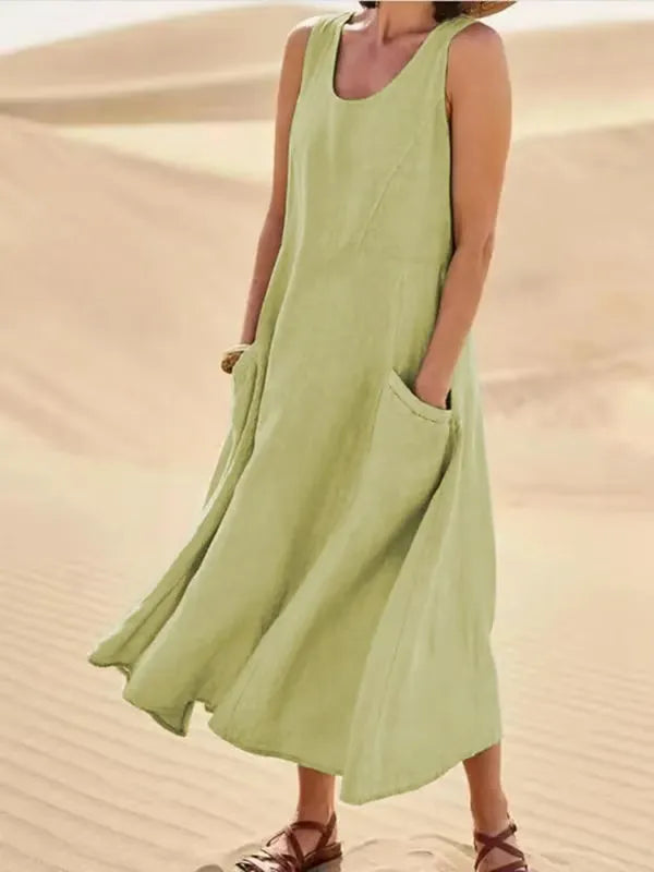 BreezeLoom – Sleeveless Cotton Linen Dress