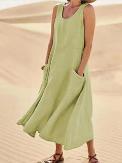 BreezeLoom – Sleeveless Cotton Linen Dress