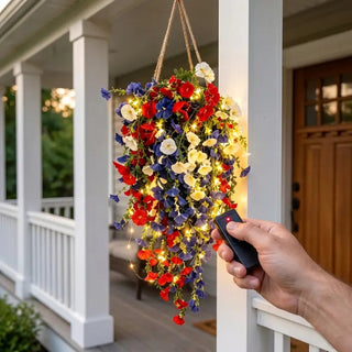 🎉Patriotic Hanging Flower Baskets 🔴⚪🔵 - Artificial Outdoor Decor, No Maintenance