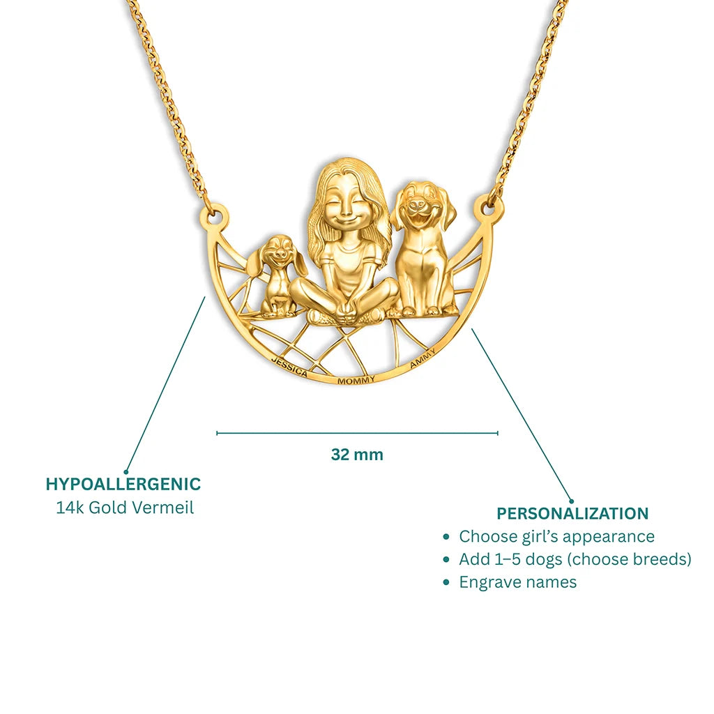 Paw & Heart – Custom Girl With Dogs Necklace