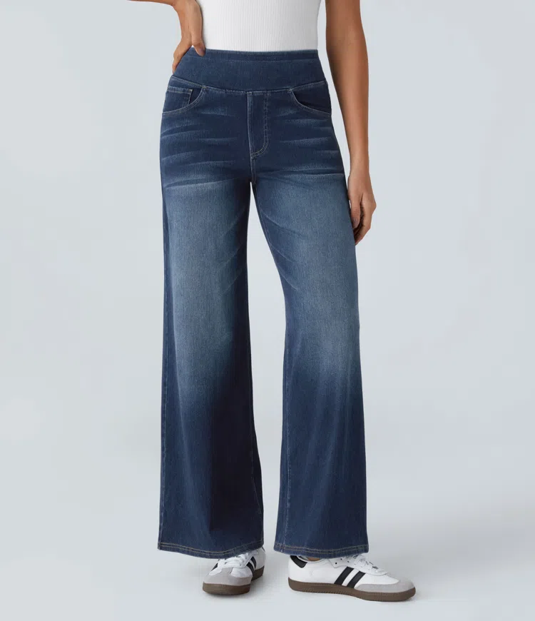 AuraStretch – Super Stretch High-Waisted Wide Leg Jeans