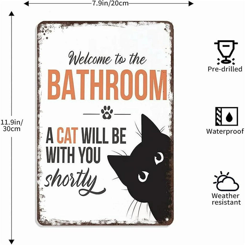 PurrfectWelcome – Funny Cat Bathroom Tin Sign