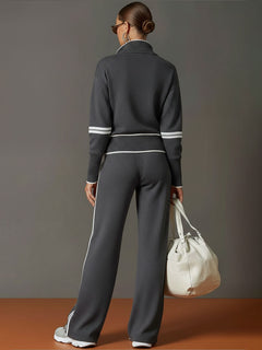 UrbanPulse - Grey-White Half-Zip Tracksuit