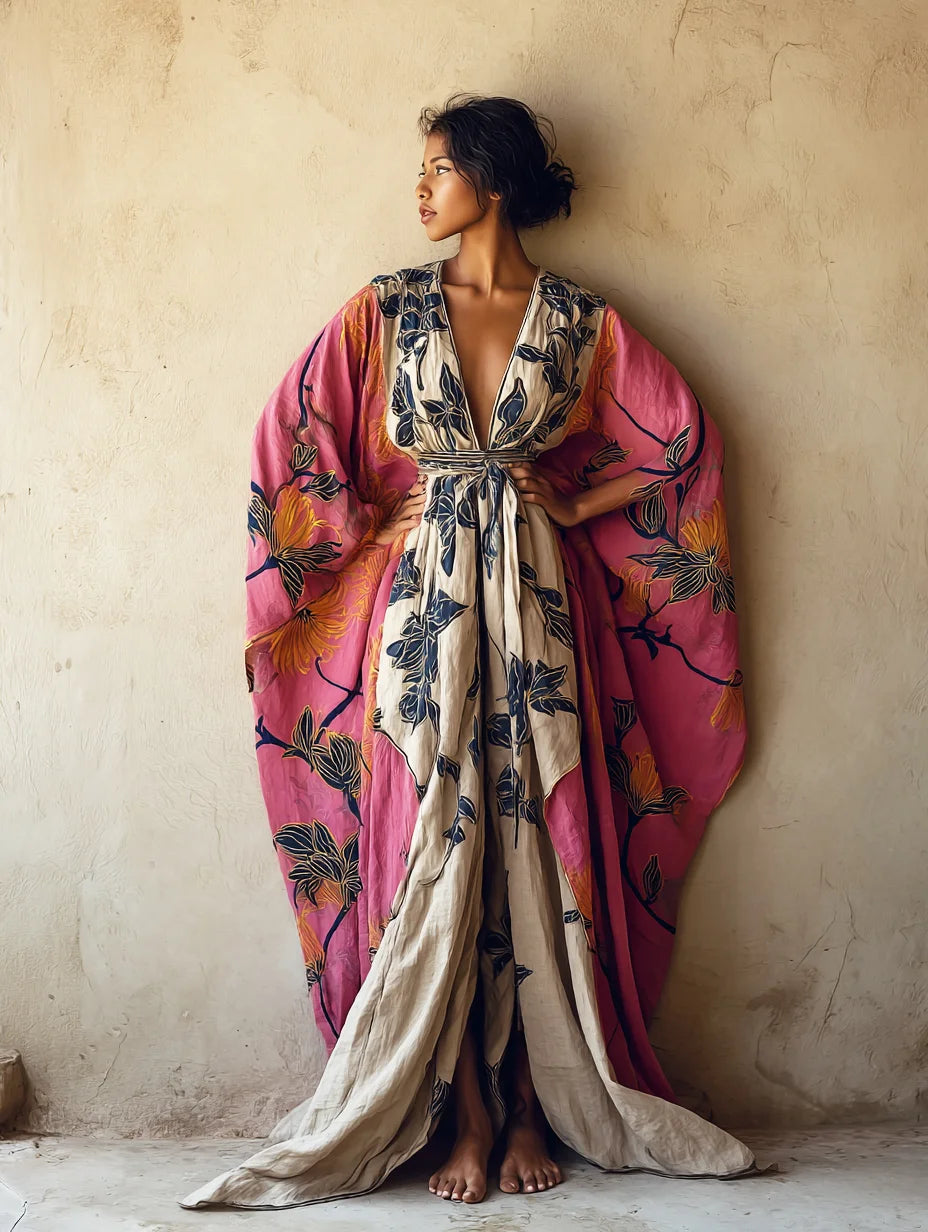 PetalAura – Snapdragon Print Kimono Robe with Belt