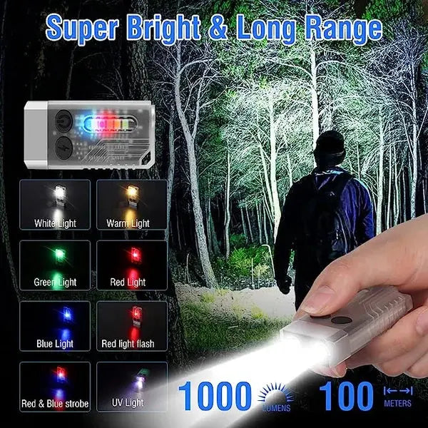 EDC Flashlight with Red UV Blue Light -Super Bright 1000LM marnetic