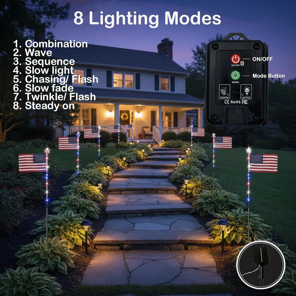 LibertyShine – 8 Solar American Flag Garden Lights