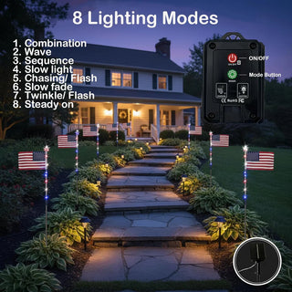LibertyShine – 8 Solar American Flag Garden Lights