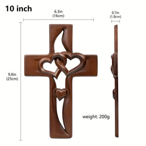 EternalEmbrace – Wooden Cross with Intertwined Hearts