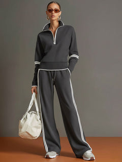 UrbanPulse - Grey-White Half-Zip Tracksuit