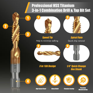 SpiralPro – 3-In-1 Spiral Tap Hex Shank Drill Bit Set