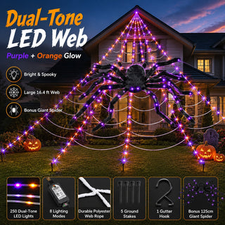 SpookGlow – Giant Purple LED Spider Web Lights