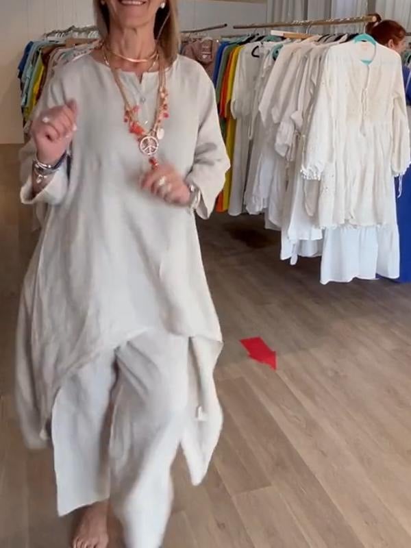 BreezyChic - Solid Color Linen Suit