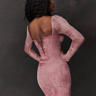 VeloraChic | Chic Pink Fitted Long-Sleeve Dress