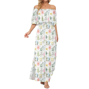 🔥LAST day 49% OFF🔥Women's Off The Shoulder Dress Wedding Guest Dress Summer Casual Long Ruffle Party Side Split Beach Maxi Dresses