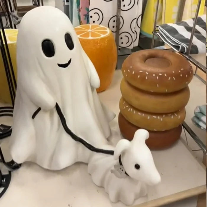 SpookyPaws - Ghostly Pumpkin Dog Statue