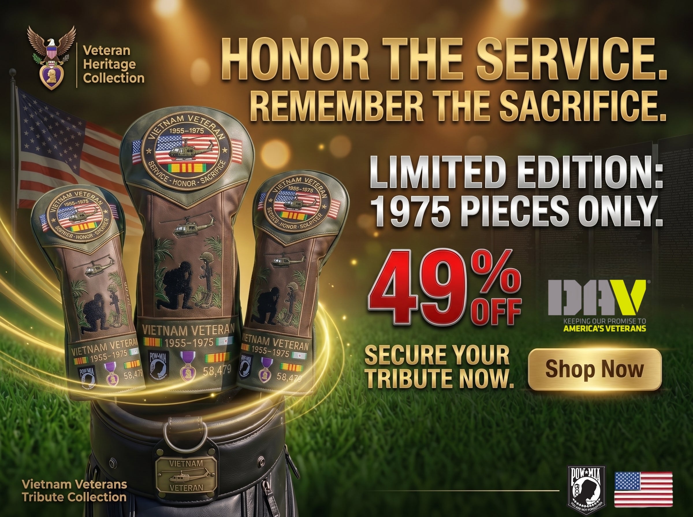 🎖️ Last Day Promo: 49% OFF ⛳️Vietnam Veteran Tribute Elite Leather Golf Head Cover -1955-1975 Service Tribute✈️Buy 2 Free Shipping Today!