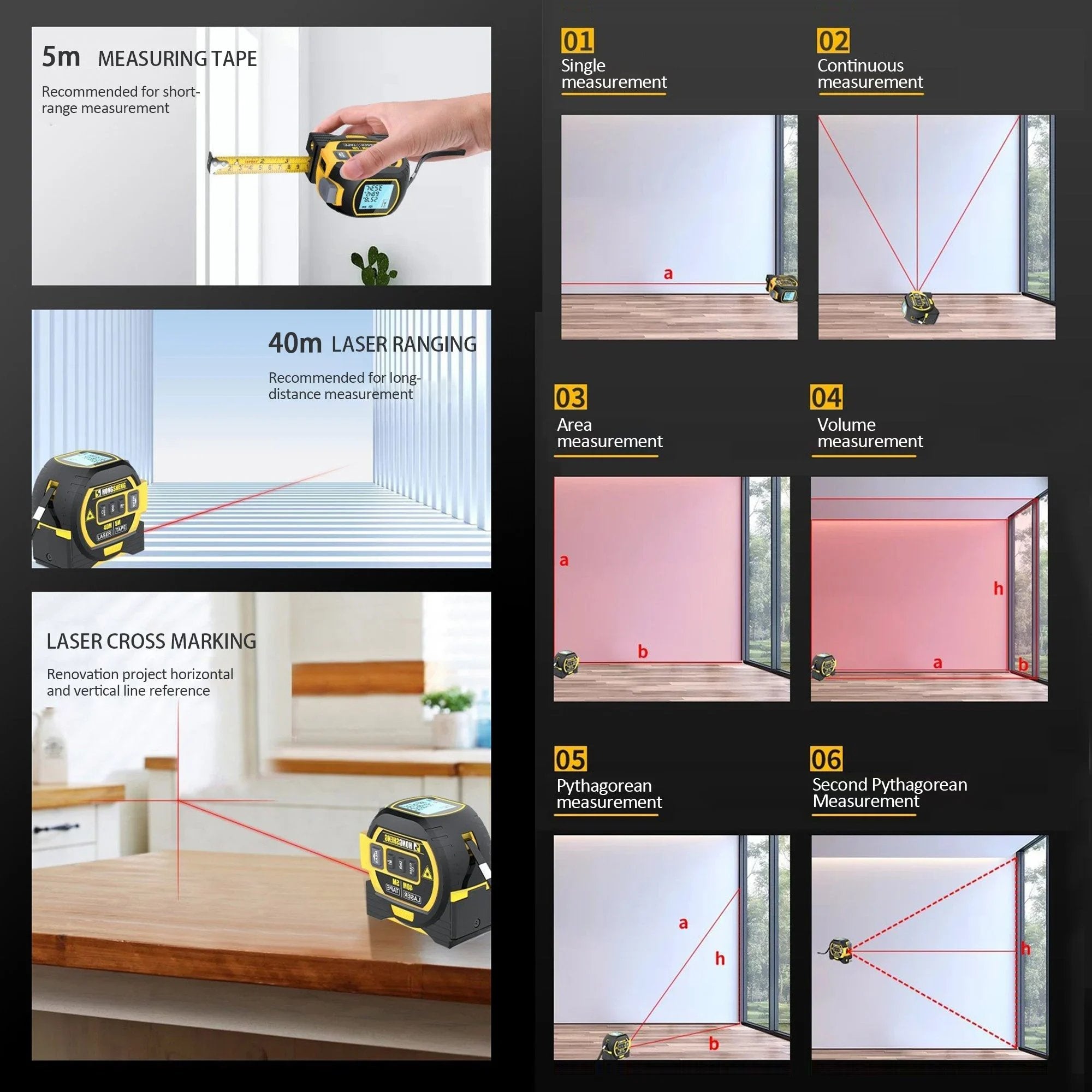 MeasureMaster - 3-in-1 Laser & Tape Precision Tool