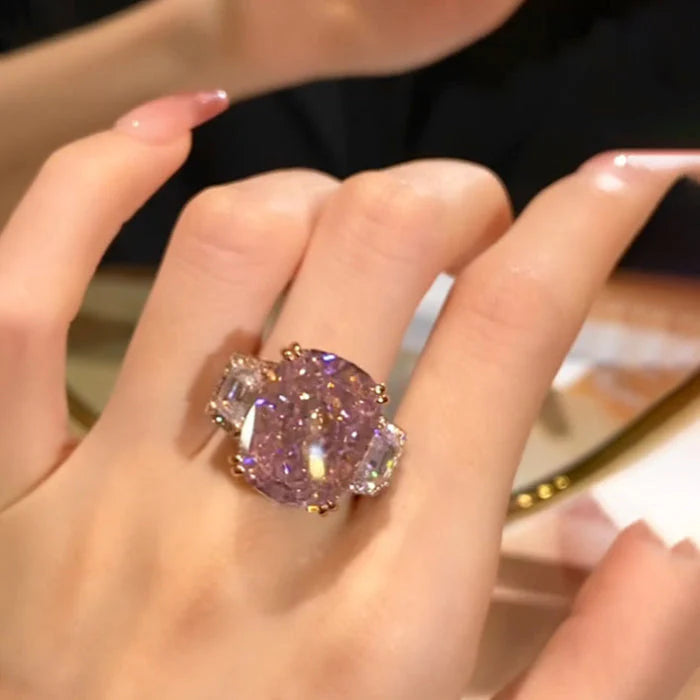 PetalGlow – Three Stone Pink Gemstone Ring