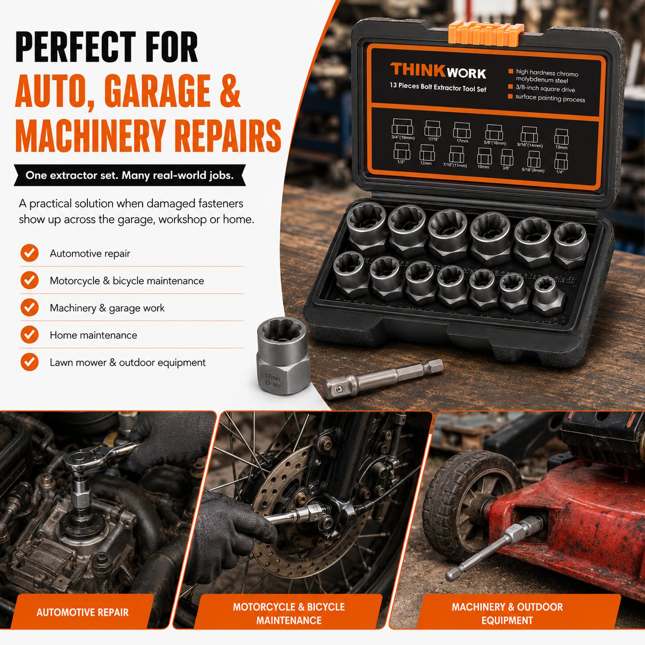 GripPower – Multi Size Bolt & Nut Extraction Tool Kit