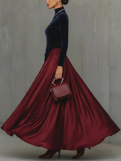 LuxeDrape – Color Block Velvet Satin Long Dress