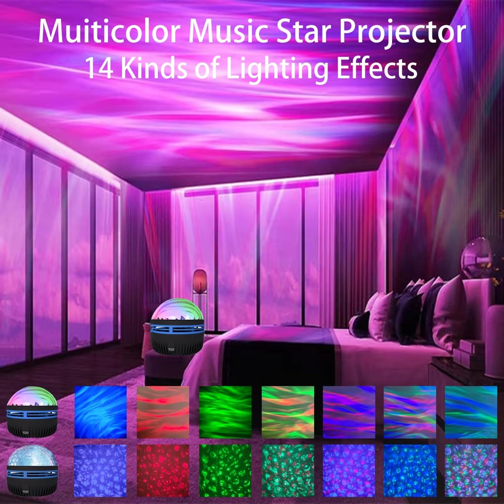 NorthernGlow OceanicWave 14-Light Display Soothing Music Projector marnetic