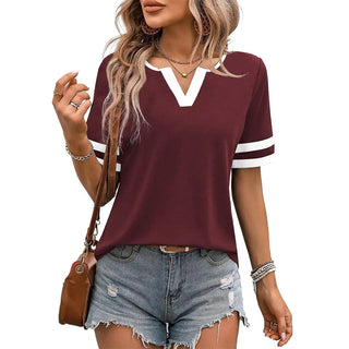✨Women's V-Neck Short Sleeve Fitted Cotton Blend Striped Breathable for Daily Wear